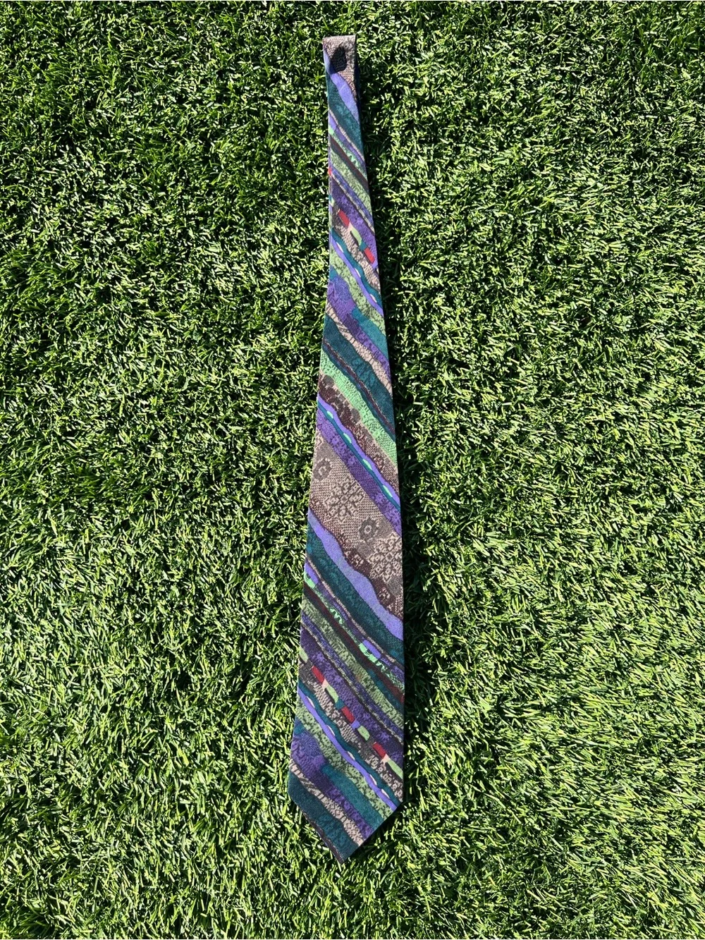Men's Striped Pattern Tie in Green & Purple